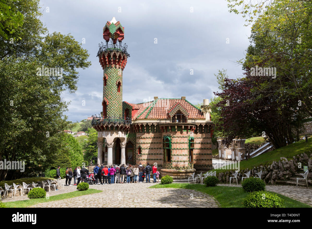 Comillas, Spain: El Capricho de Gaudi. Built as a summer house for Máximo Díaz de Quijano by Antoni Gaudí during his Oriental Stage, it is one of only Stock Photo