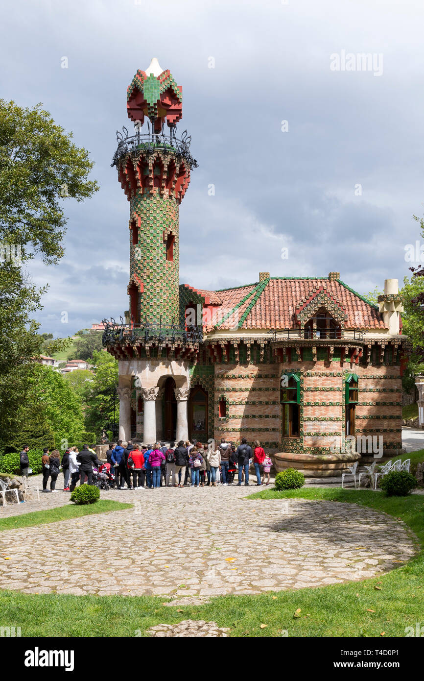 Comillas, Spain: El Capricho de Gaudi. Built as a summer house for Máximo Díaz de Quijano by Antoni Gaudí during his Oriental Stage, it is one of only Stock Photo
