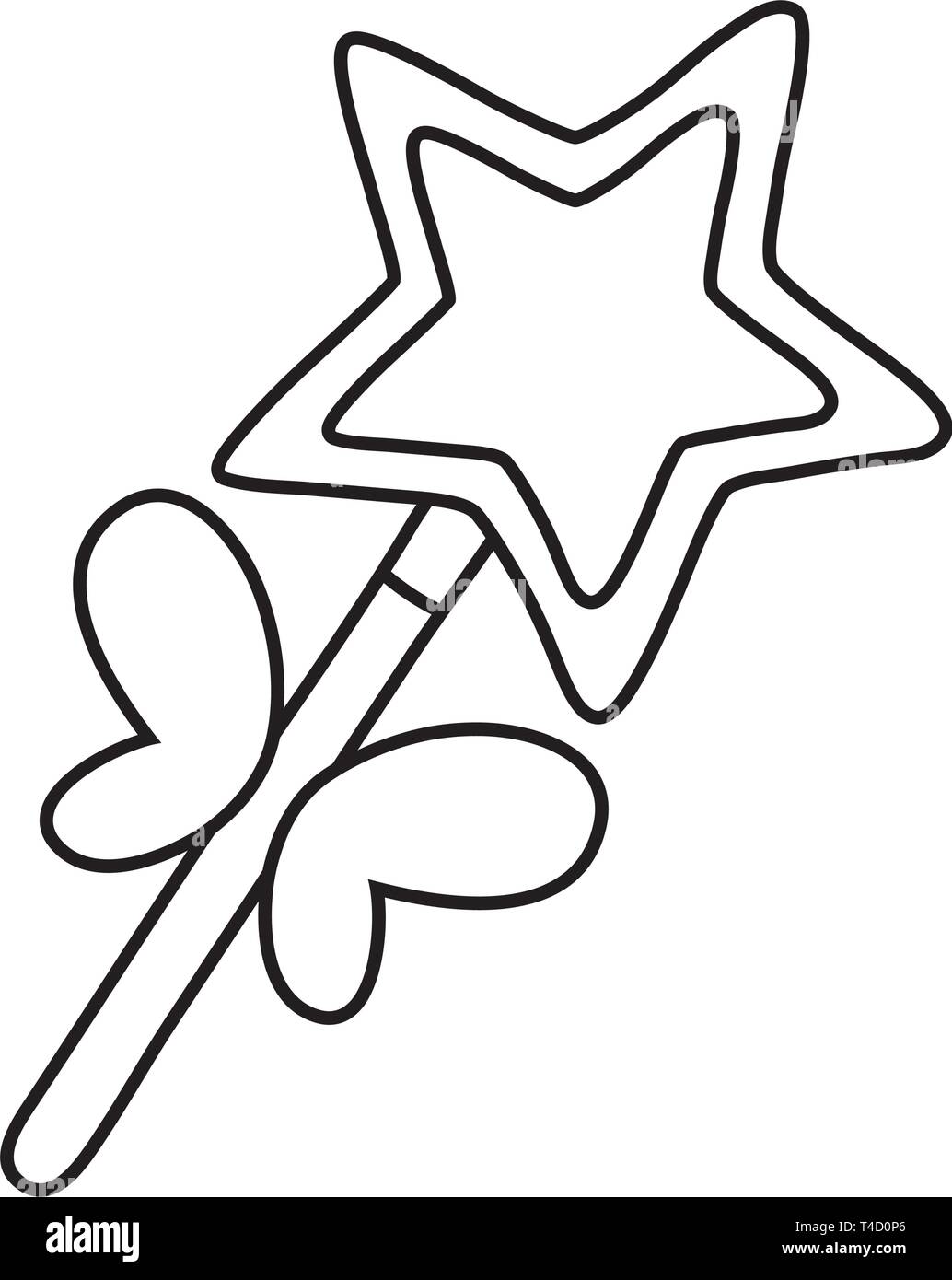 wand with star and wings icon cartoon black and white vector