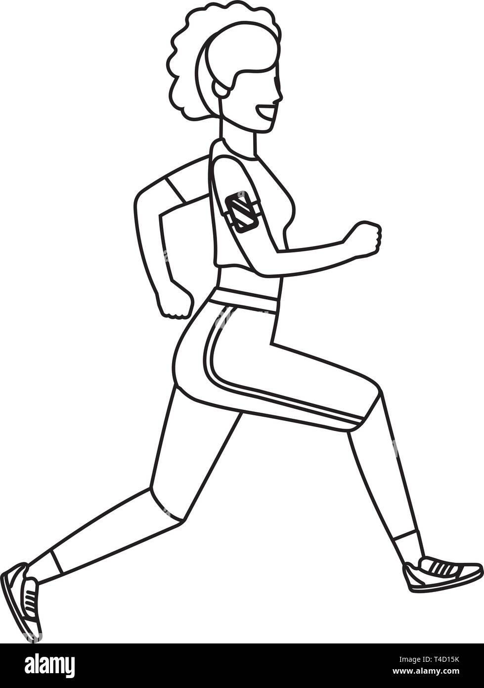 fitness sport woman running with smartphone music cartoon vector ...