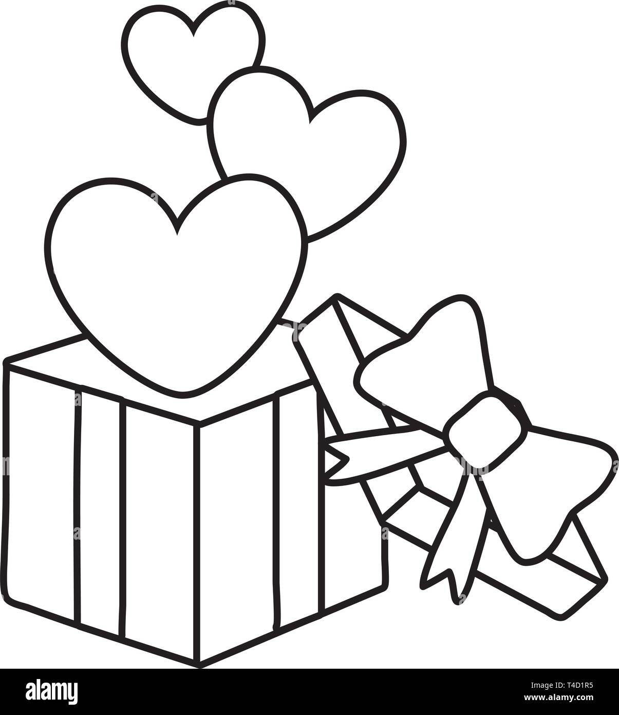 gift box with heart icon cartoon black and white vector illustration
