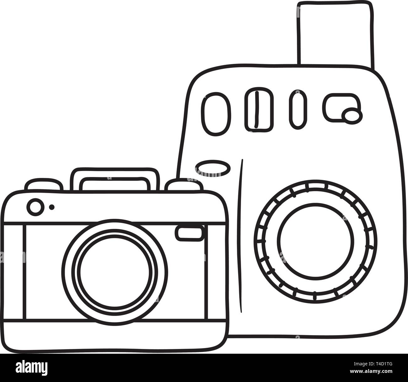 photographic cameras icon cartoon black and white vector illustration