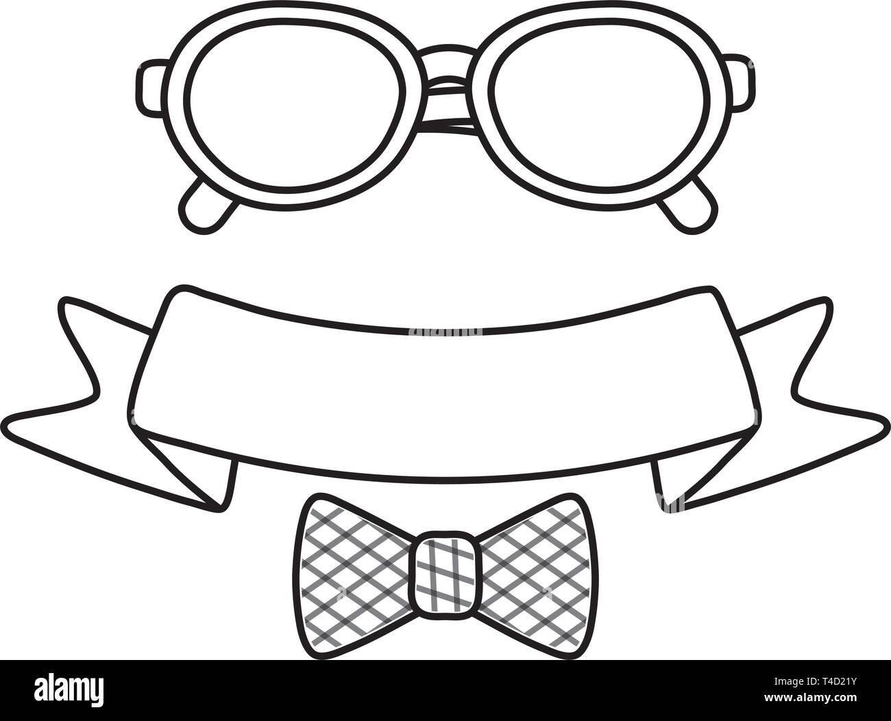 glasses with ribbon and bow tie icon cartoon black and white vector ...