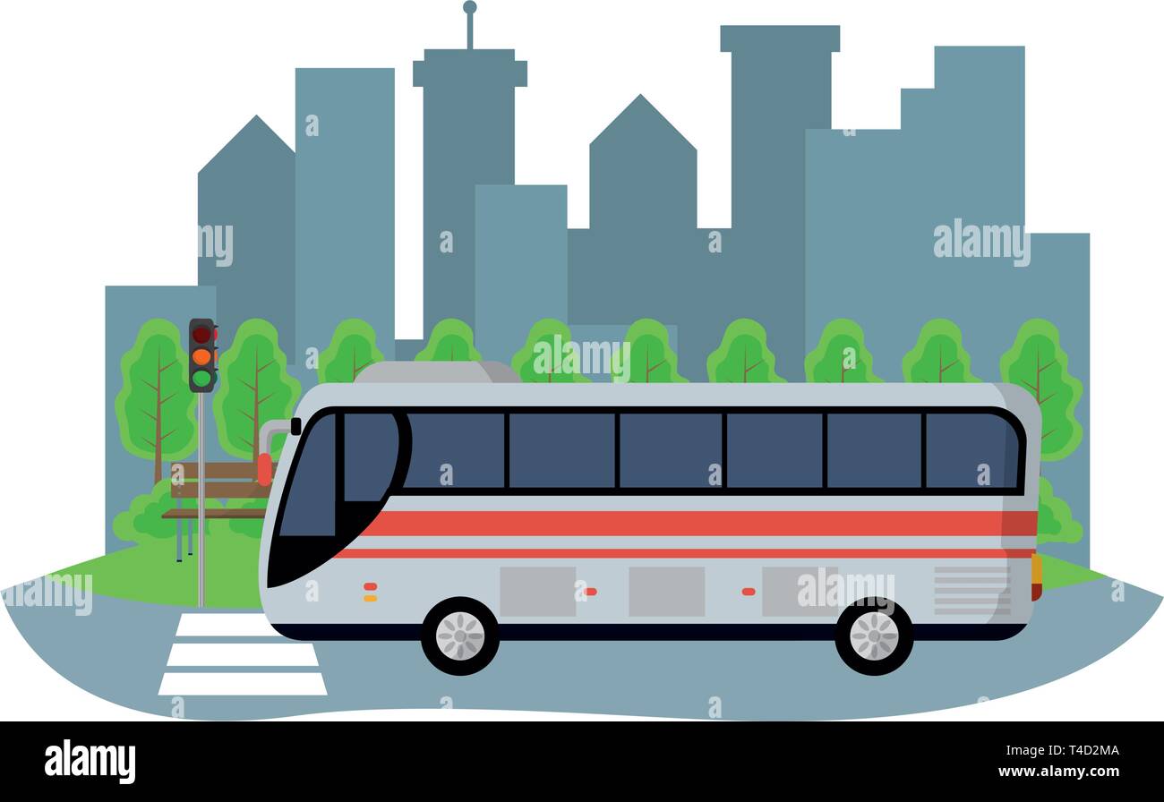transportation concept bus in front city landscape cartoon vector  illustration graphic design Stock Vector Image & Art - Alamy