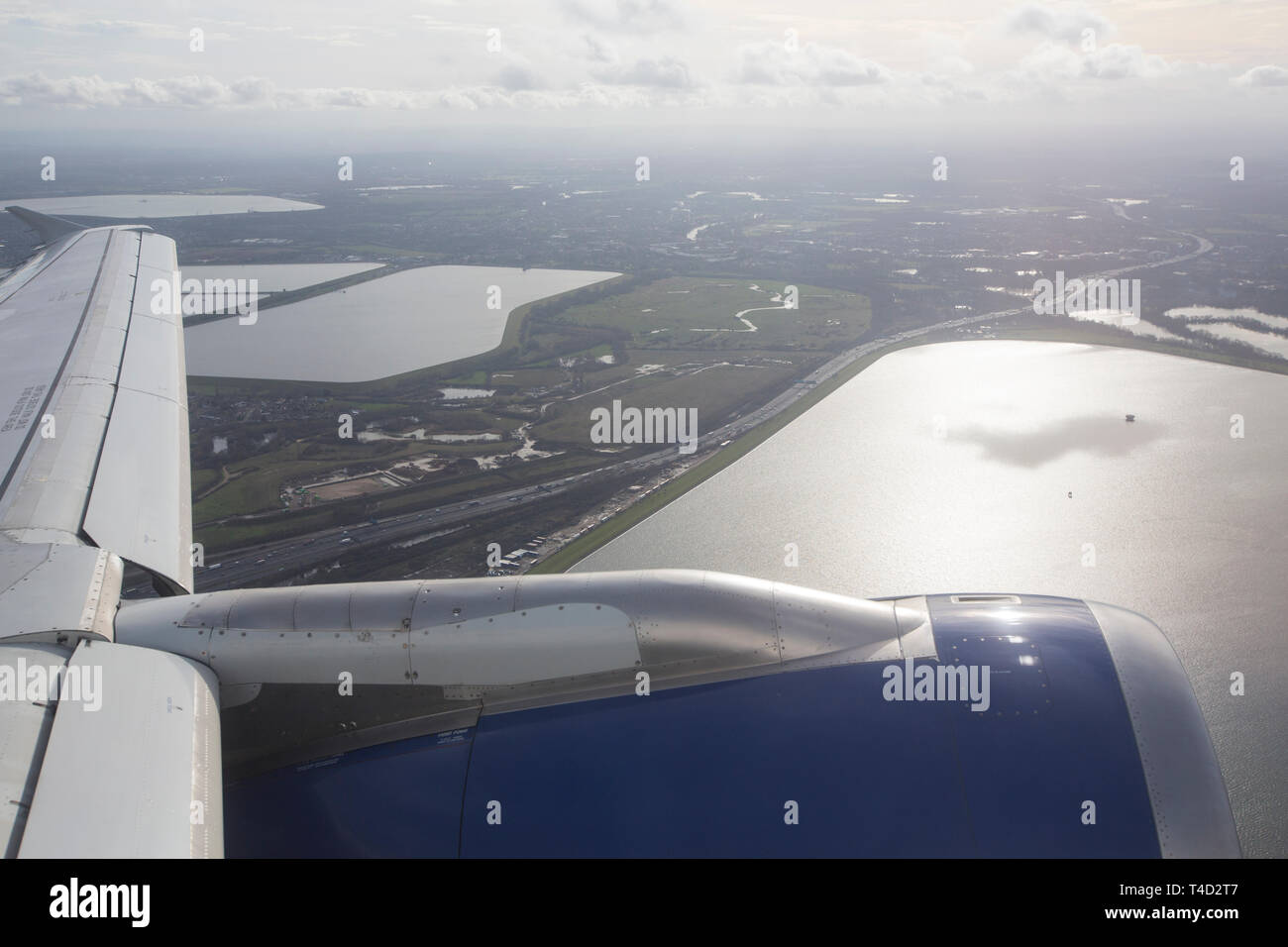 Looking down reservoirs near Heathrow Airport, London, UK Stock Photo