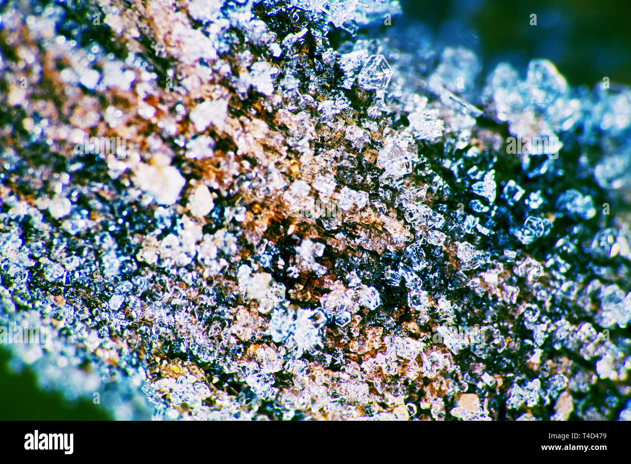 Closeup of the structure of ice and frost. Crystals and the structure ...