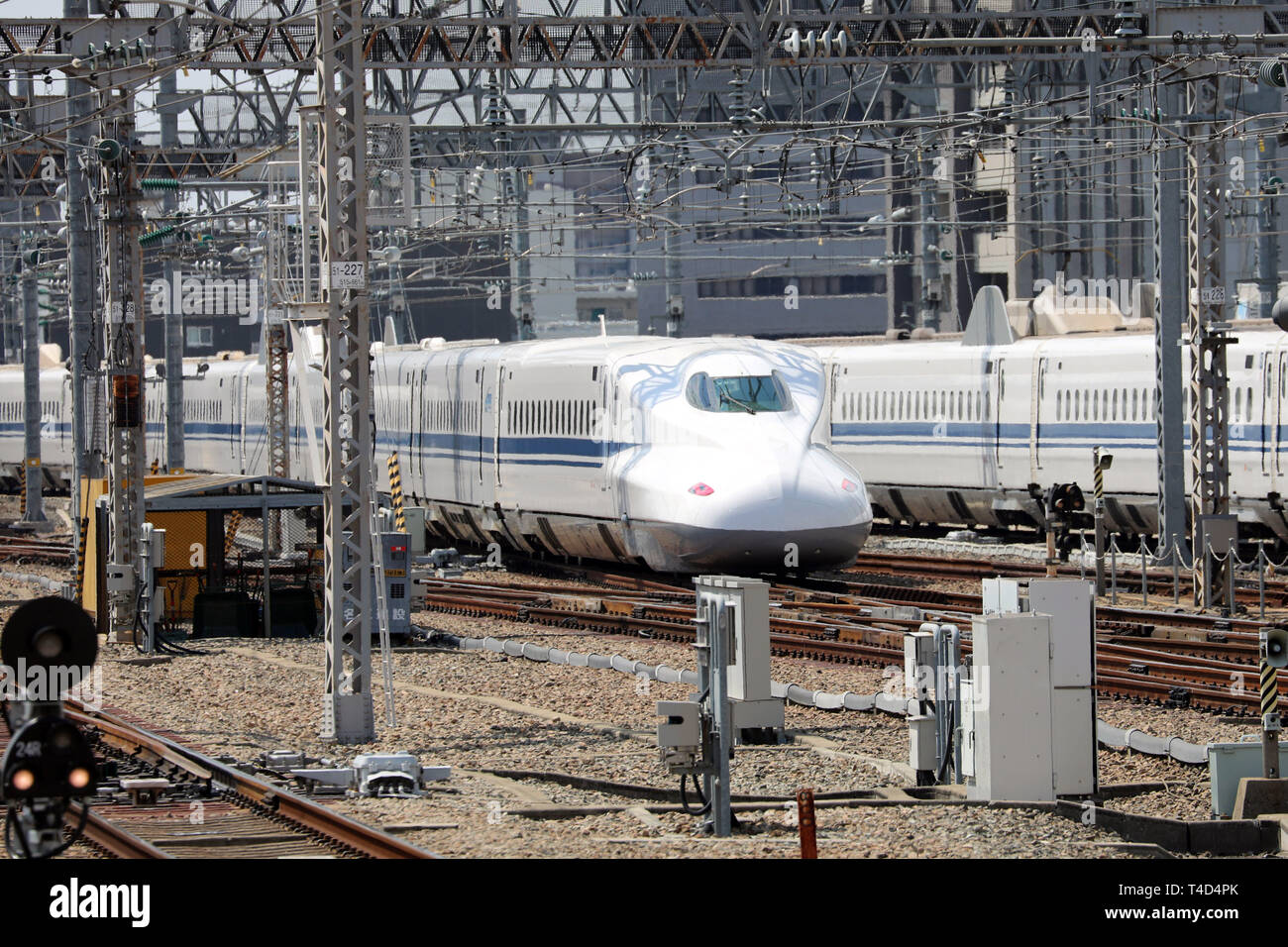 Shinkansen high speed train at Shin-Osaka station, Osaka, Japan Stock Photo