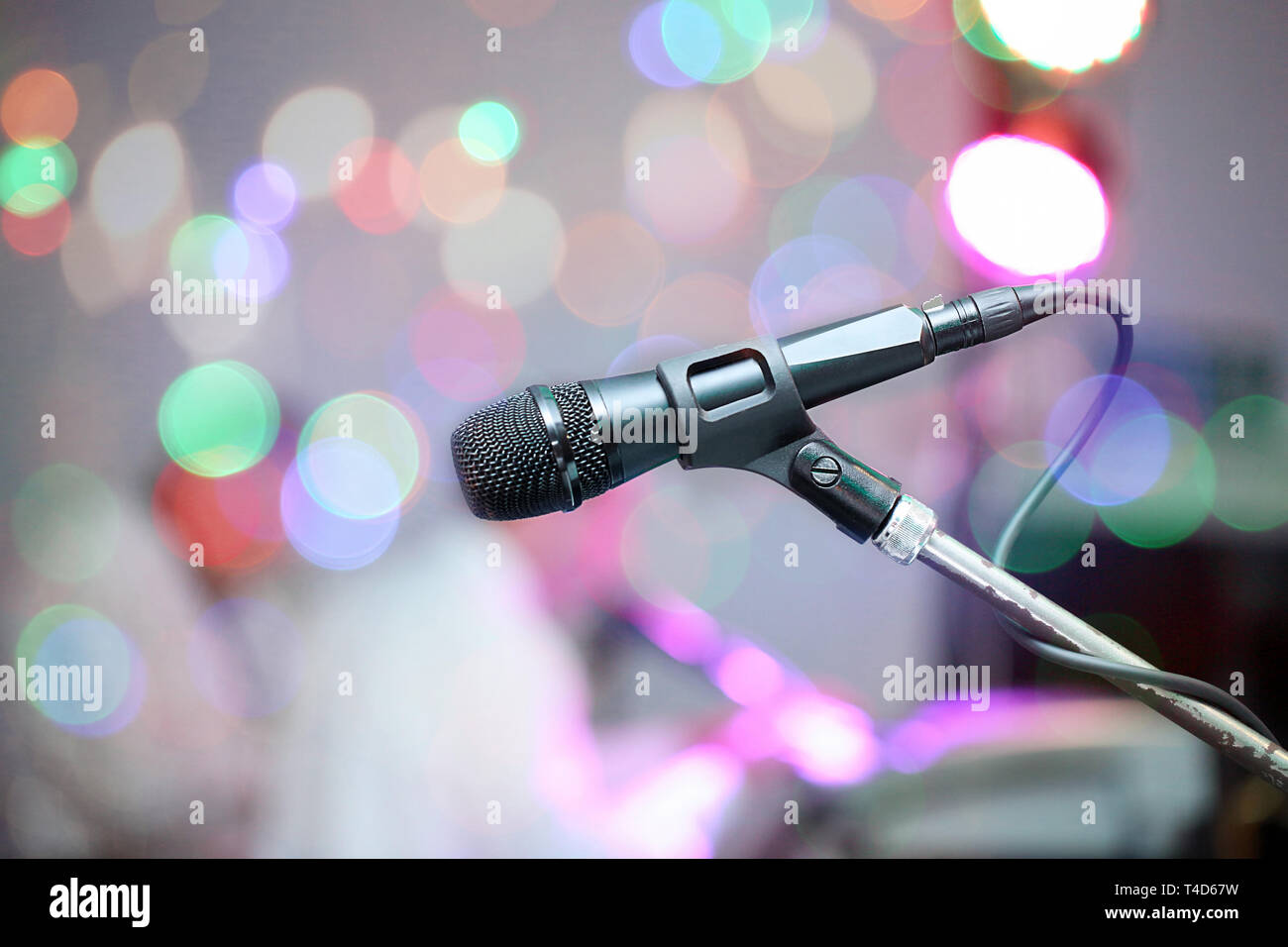 Microphone on stage during performance Stock Photo Alamy