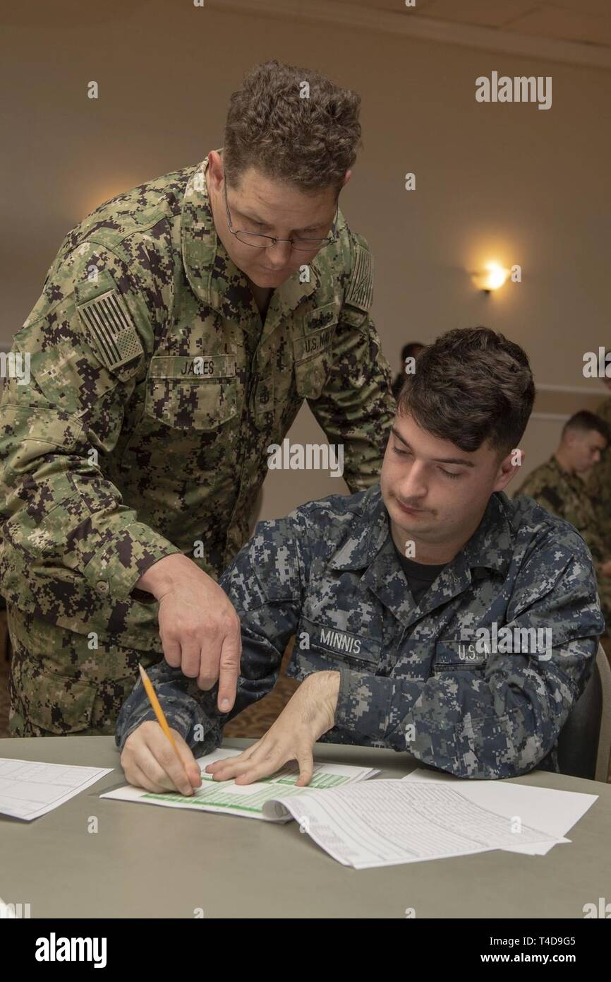 SAN DIEGO (March 21, 2019) Chief Machinist Mate Earl James, left, from ...