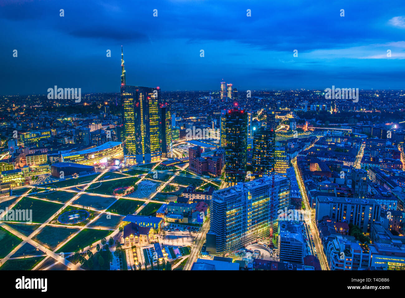 milan skyline overlooking the island from above Stock Photo