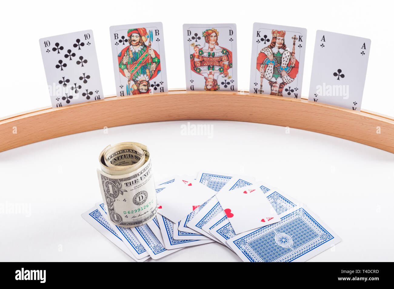 Playing Card Holder With Playing Cards And Dollars Stock Photo Alamy