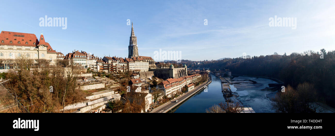 Bern, Switzerland - December 23, 2016: The Old Town of the Capital of the Swiss Confederation Stock Photo