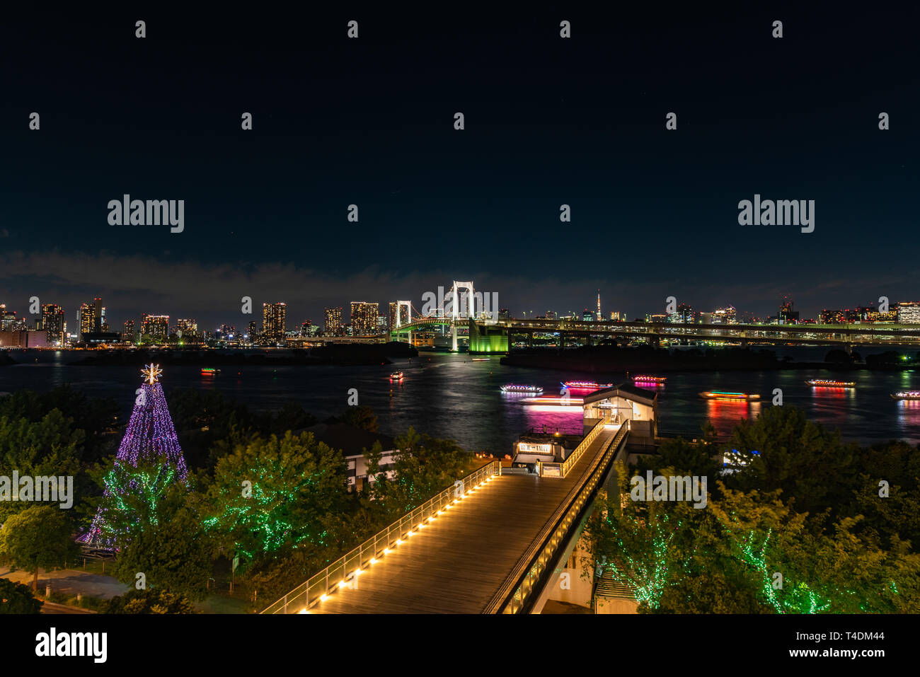Beautiful Night View Of Tokyo Bay Rainbow Bridge Stock Photo