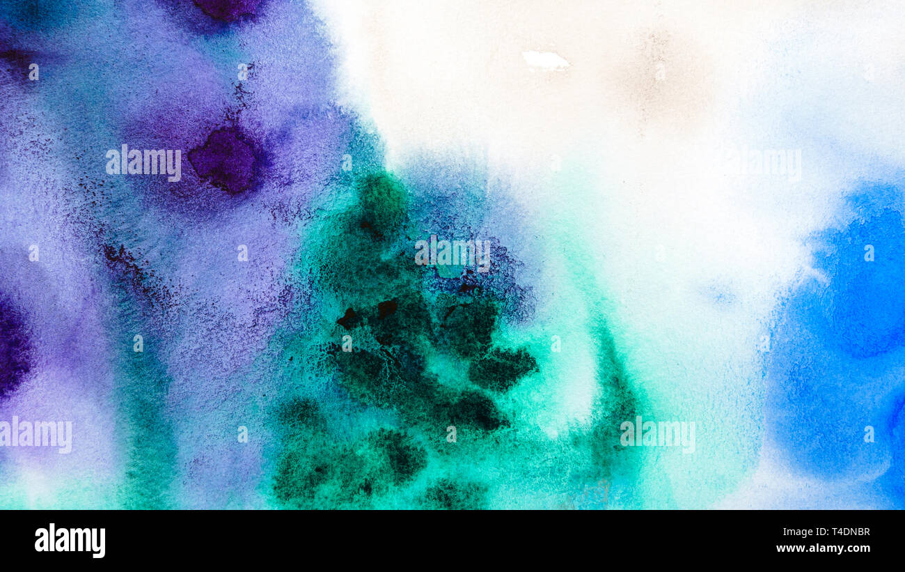 Abstract watercolor hand painting. Textural background. Purple, blue ...