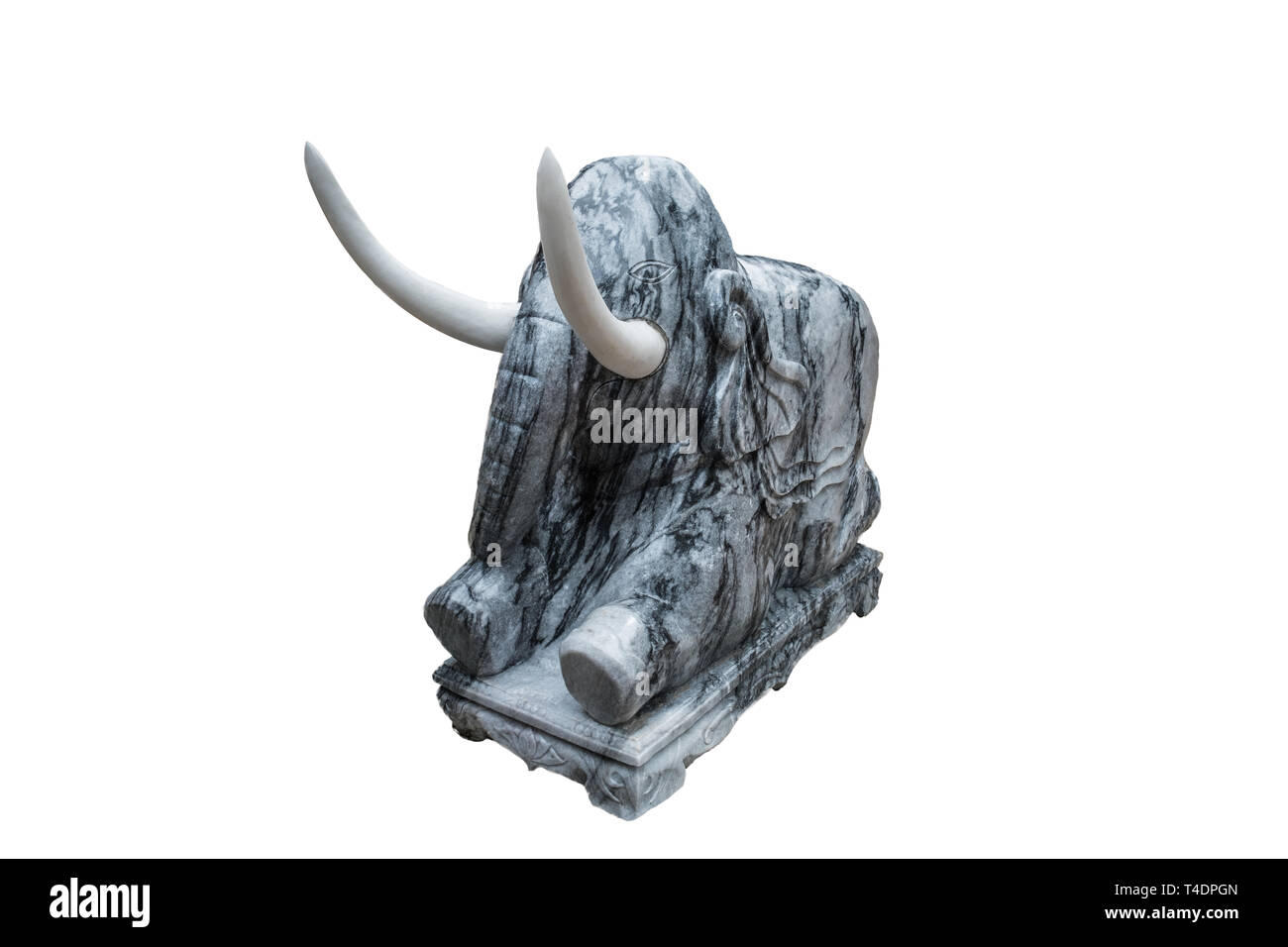 Marble elephant long ivory engrave statue, isolated on white background ...