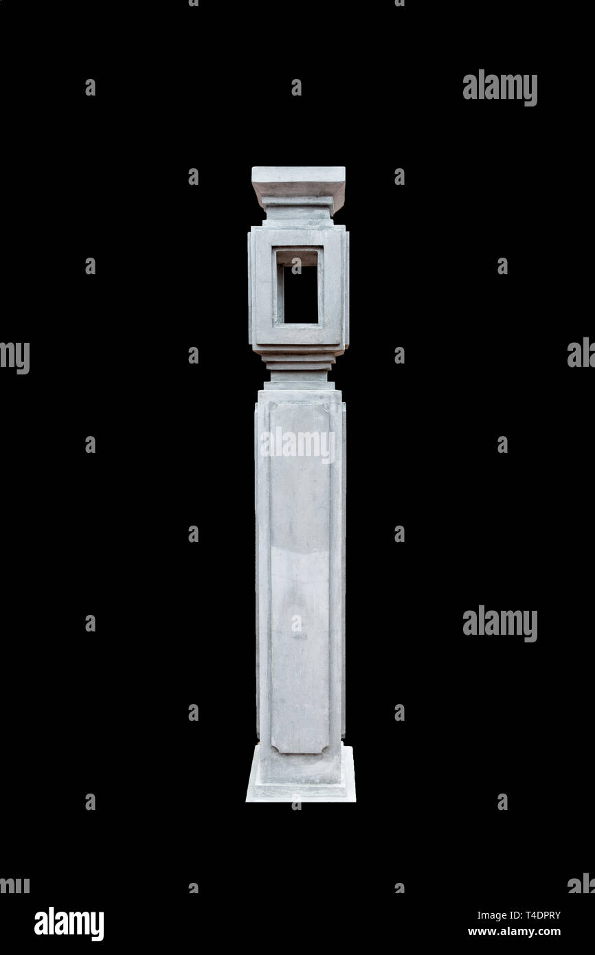 Grey stone pillar pedestal chinese design, isolated on black background
