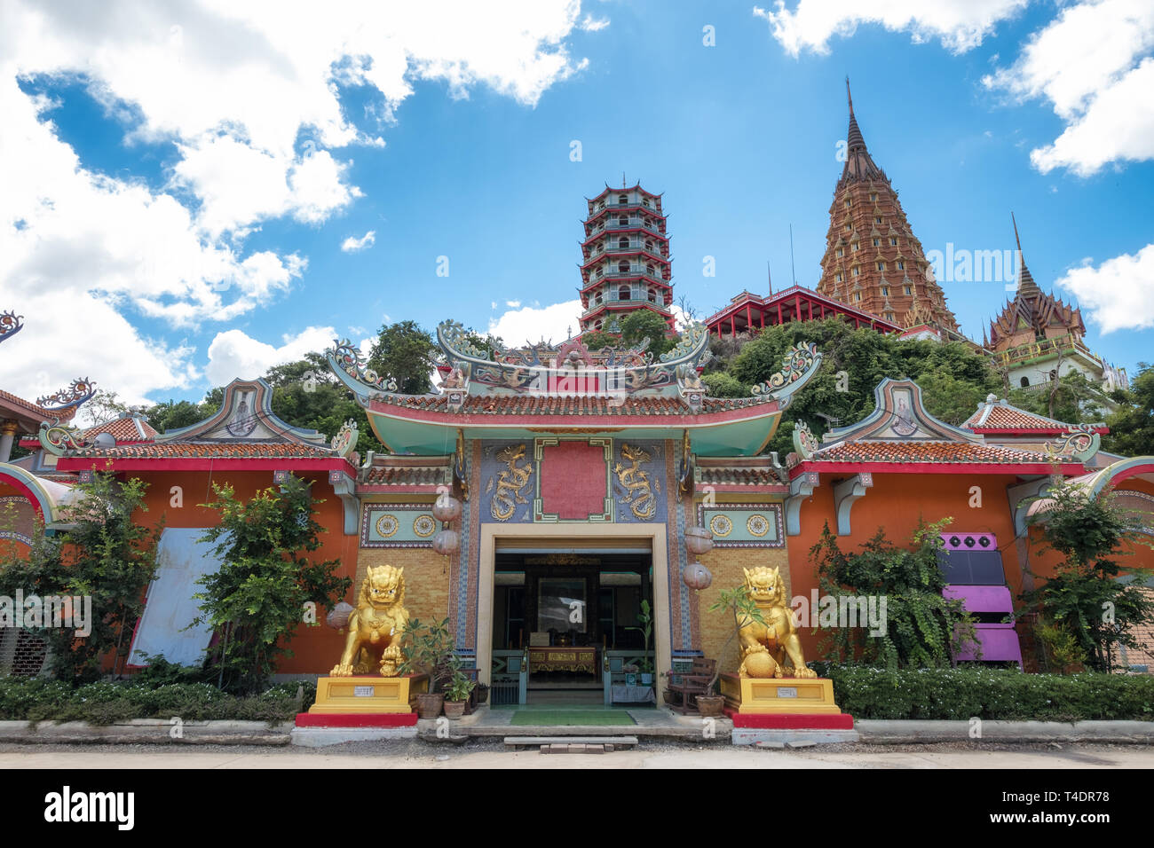 Wat Tham Khao Noi chinese temple with pagoda in Kanchanaburi, Thailand Stock Photo