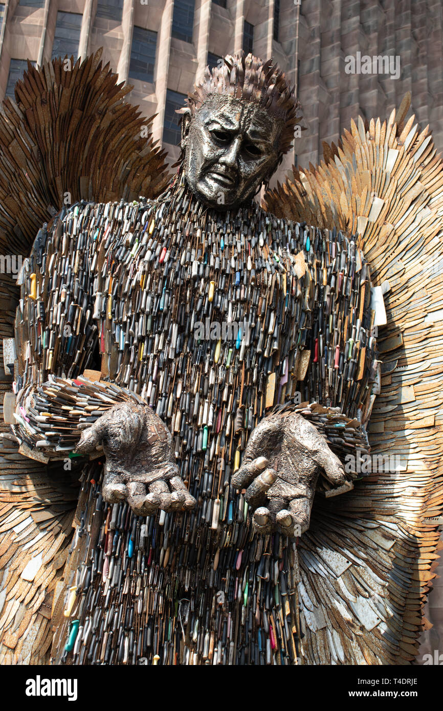 The Knife Angel  by Artist Alan Bradley at Coventry Cathedral,It  Stands 27 Feet High and is Constructed with 100,000 knives.Coventry.England.UK Stock Photo