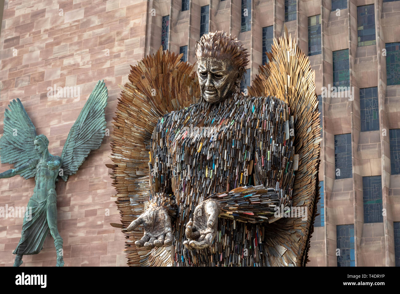 The Knife Angel Sculpture/Memorial National Monument by Artist Alfie Bradley at Coventry Cathedral,West Midlands..A 27" High Statue of 100,000 knives Stock Photo