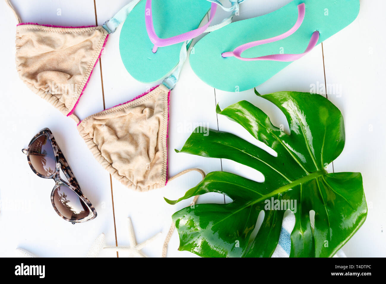 Flatsy Summer Summer flat lay scenery with swimsuit Stock Photo - Alamy