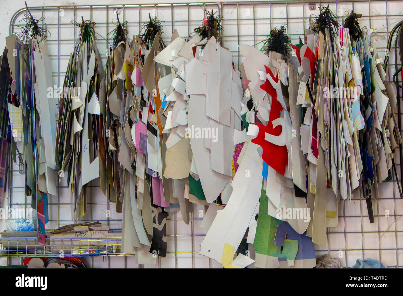 Patterns for cutting leather for steering wheels upholstery Stock Photo