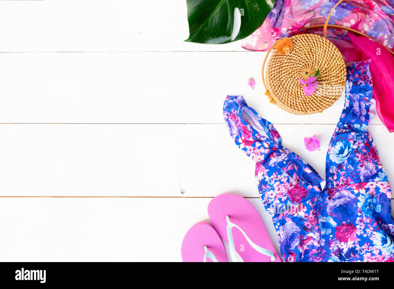 Flatsy Summer Summer flat lay scenery with swimsuit Stock Photo - Alamy