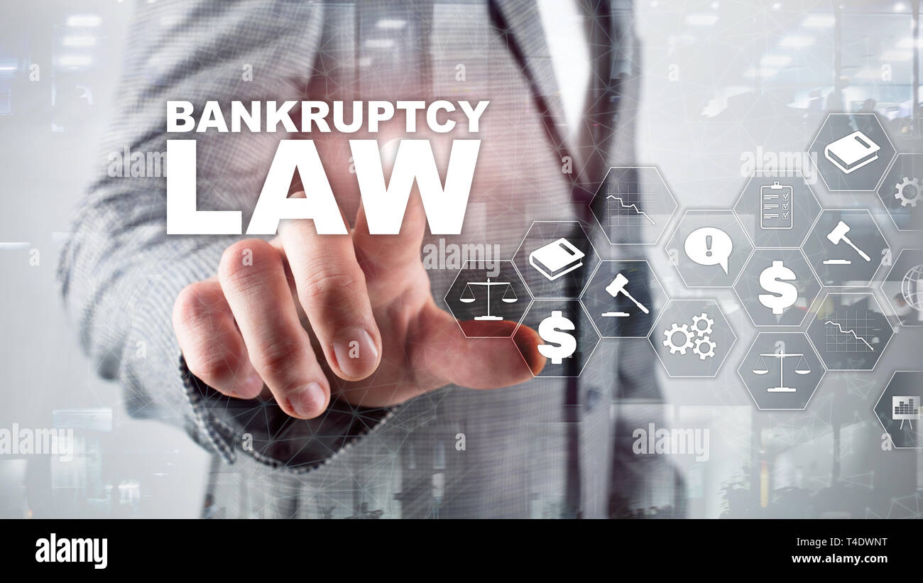 Bankruptcy law concept. Insolvency law. Judicial decision lawyer business concept. Mixed media financial background. Stock Photo