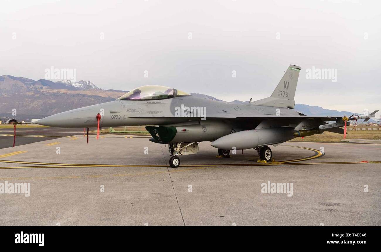 A U.S. Air Force F-16 Fighting Falcon from the 555th Fighter Squadron ...