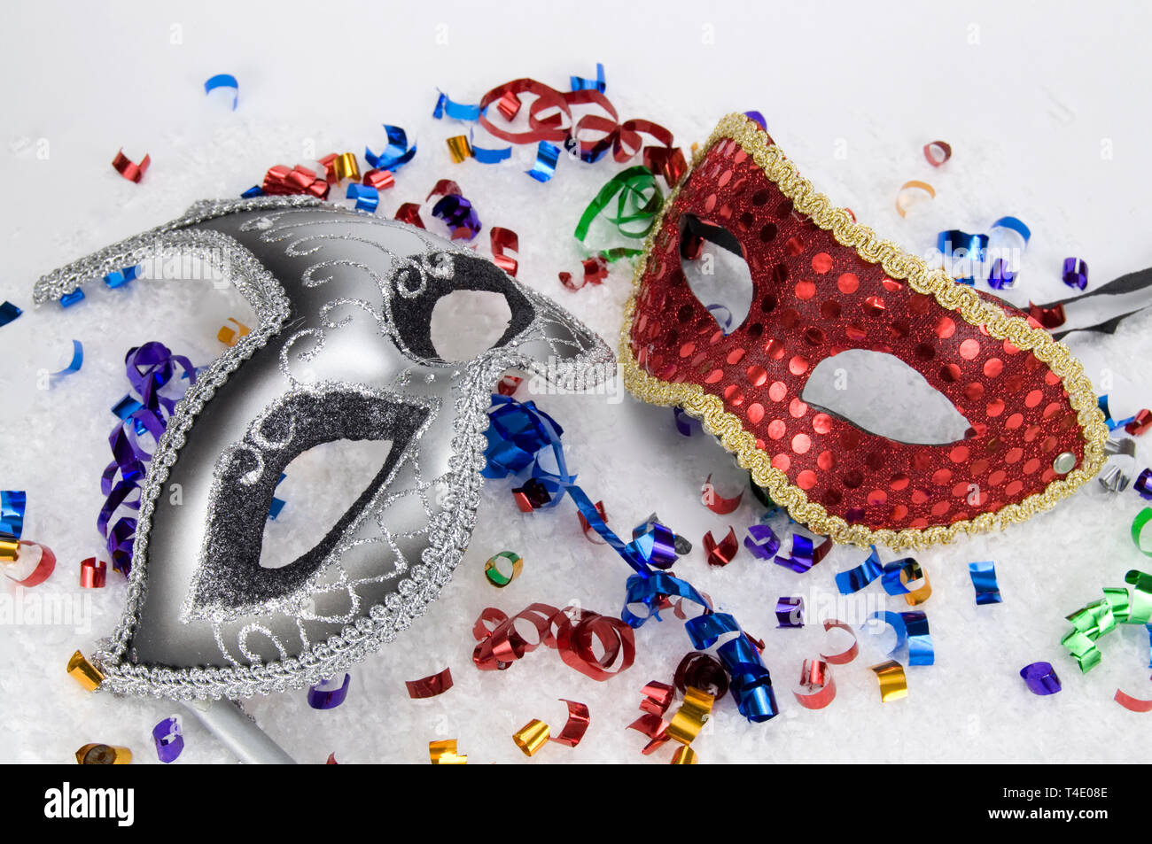 Masquerade Ball Silver and Red Masks Stock Photo