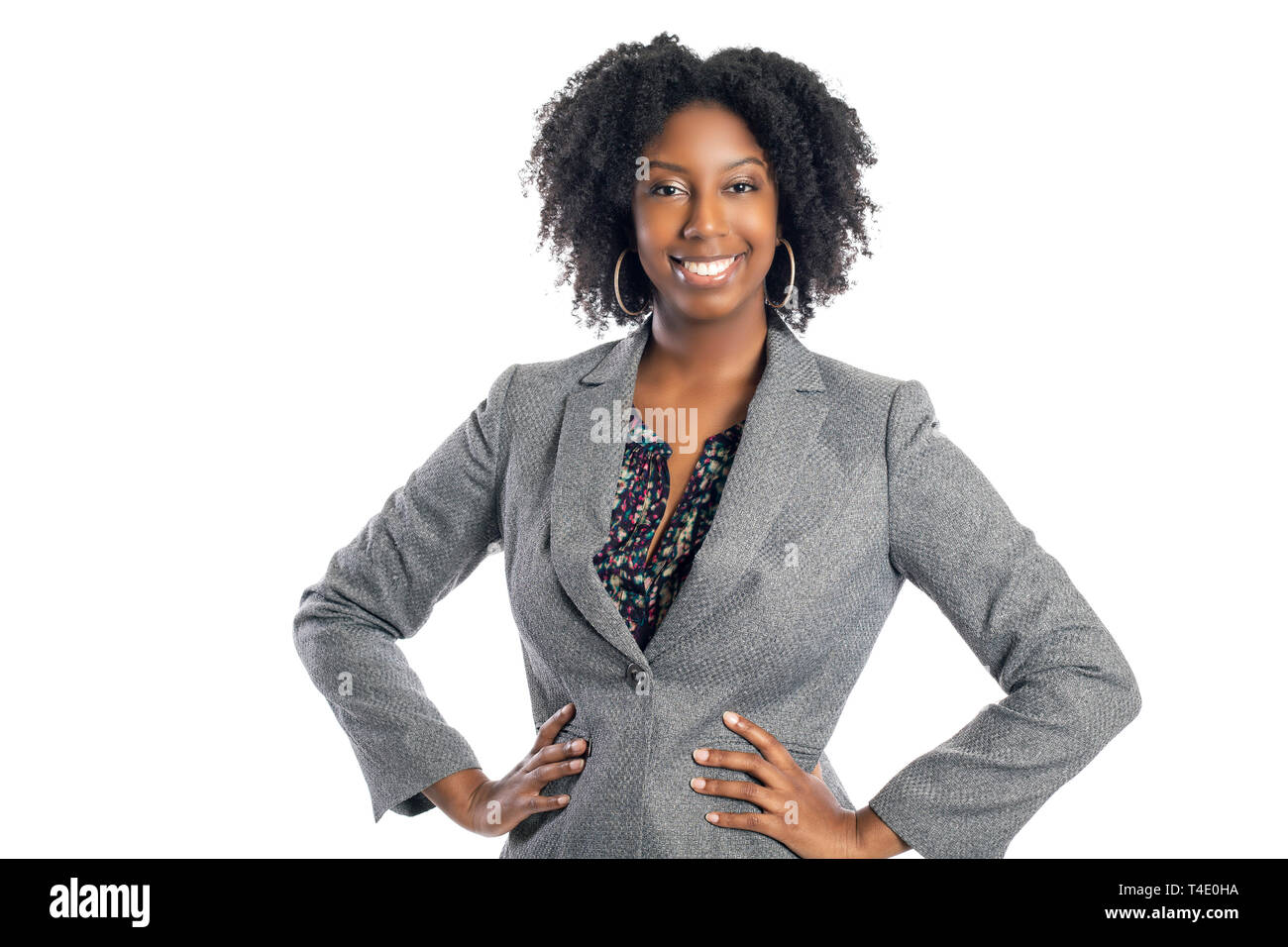 Black African American female businesswoman isolated on a white ...