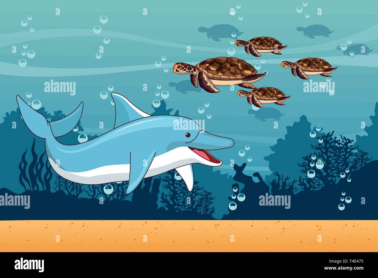 Sea with dolphin and turtles scenery Stock Vector Image &amp; Art - Alamy