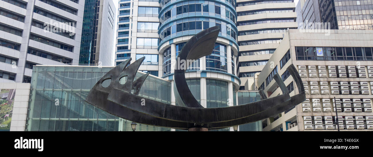 "Struggle for Survival" sculpture by Aw Tee Hong public art displayed at OUB Centre downtown