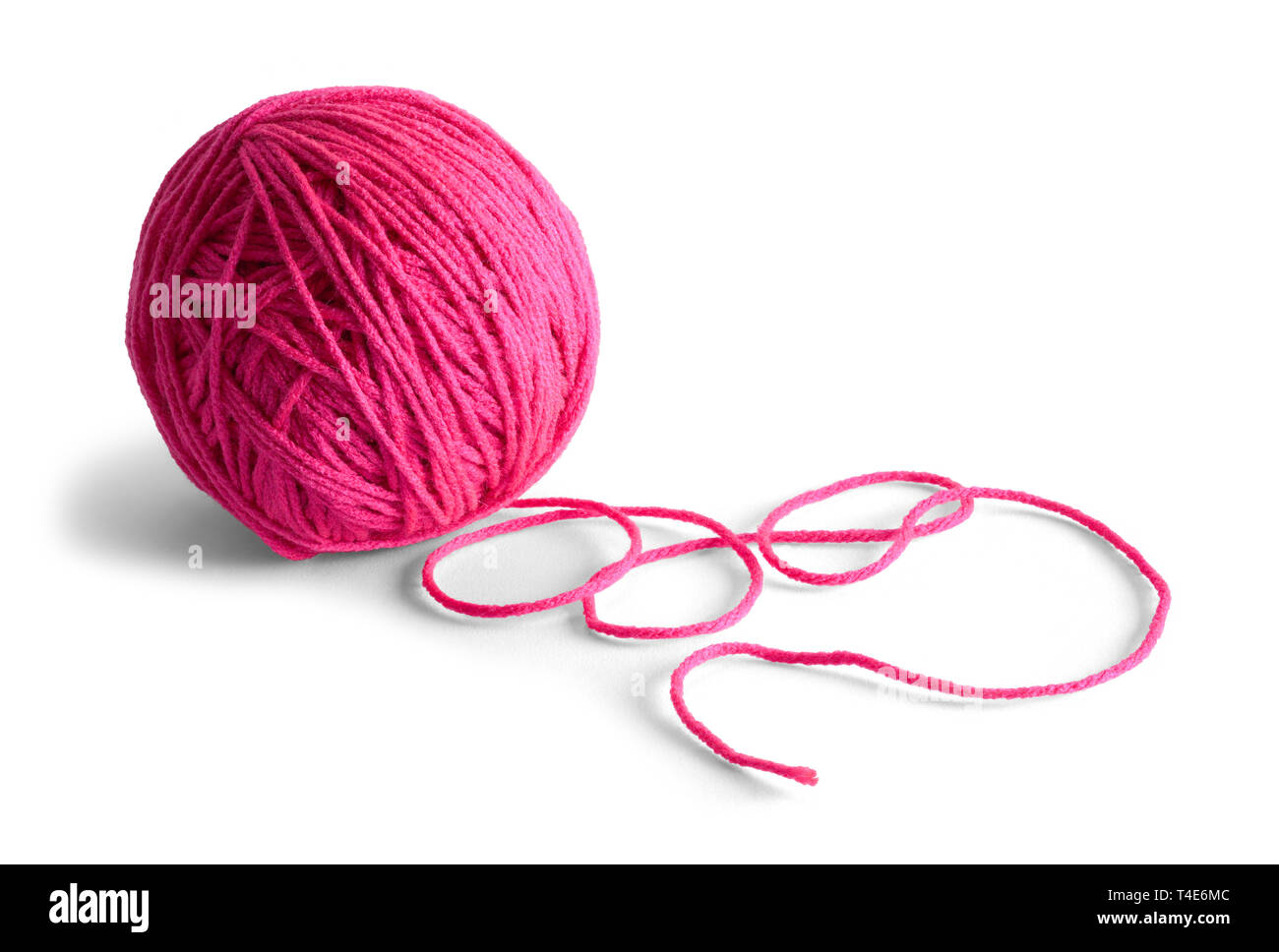 Pink Yarn Ball Isolated on White Background. Stock Photo