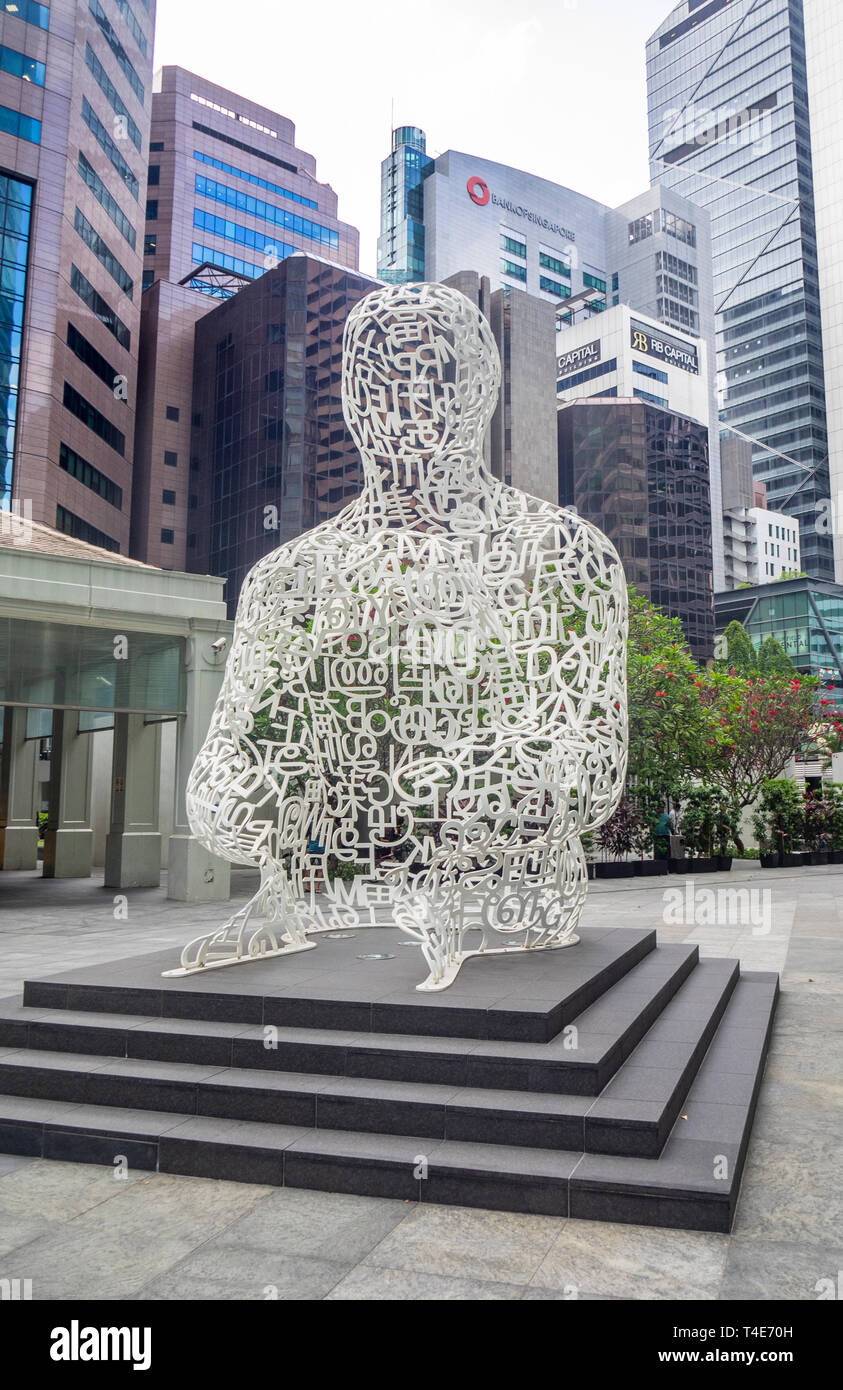 Singapore Soul painted stainless steel sculpture by Jaume Plensa at Ocean Financial Centre downtown Singapore. Stock Photo