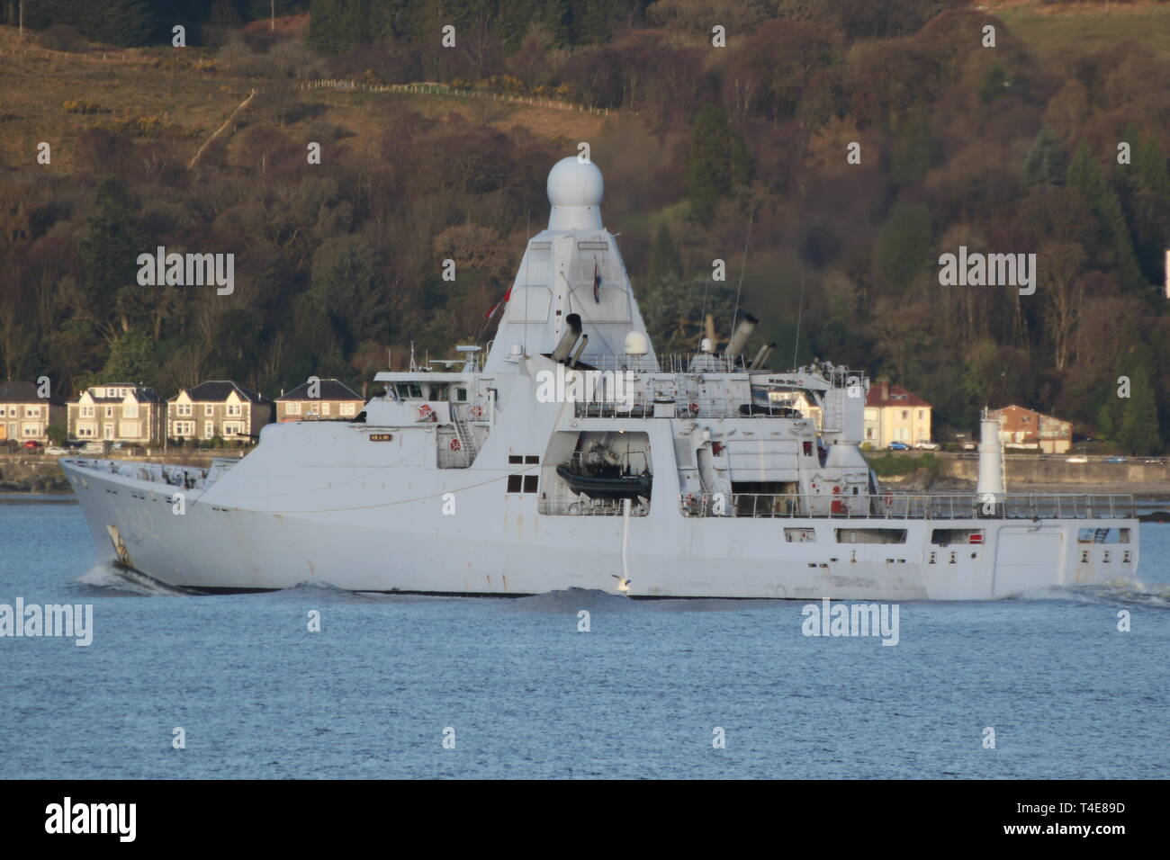 HNLMS Friesland (P842), a Holland-class patrol vessel operated by the Royal Netherlands Navy, passing Gourock during Exercise Joint Warrior 19-1. Stock Photo