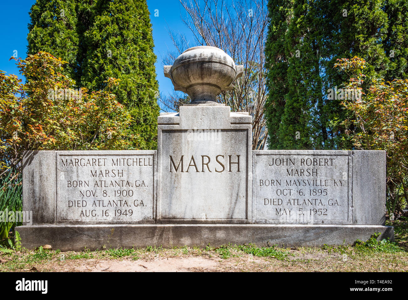 Historic Oakland Cemetery gravesite of American novelist Margaret Mitchell (Gone with the Wind) in Atlanta, Georgia. (USA) Stock Photo