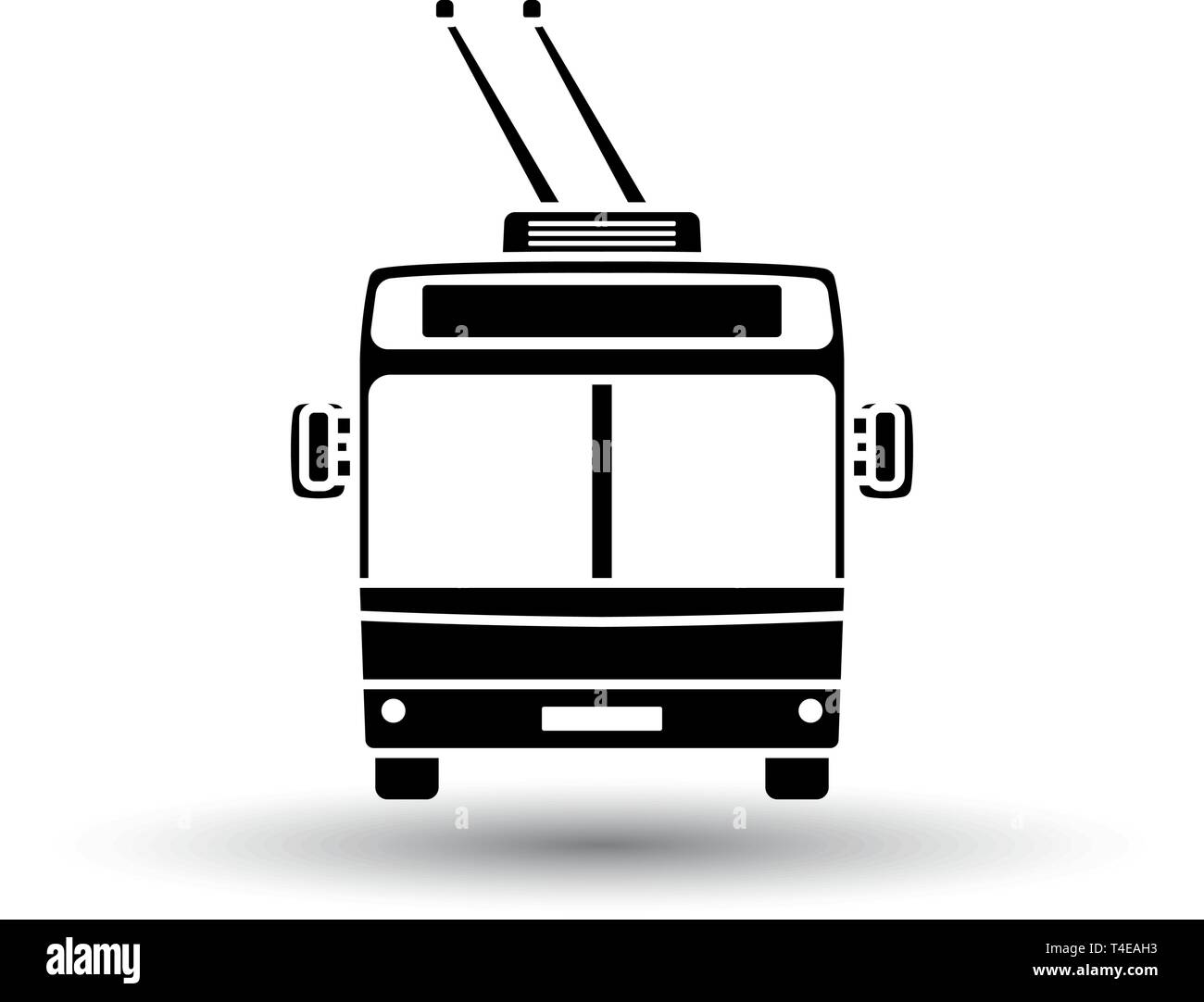 Trolleybus icon front view. Black on White Background With Shadow