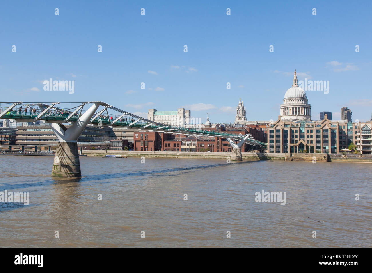 Millennium bridge over the river Thames towards St Paul's Cathedral, London, England, United Kingdom. Stock Photo