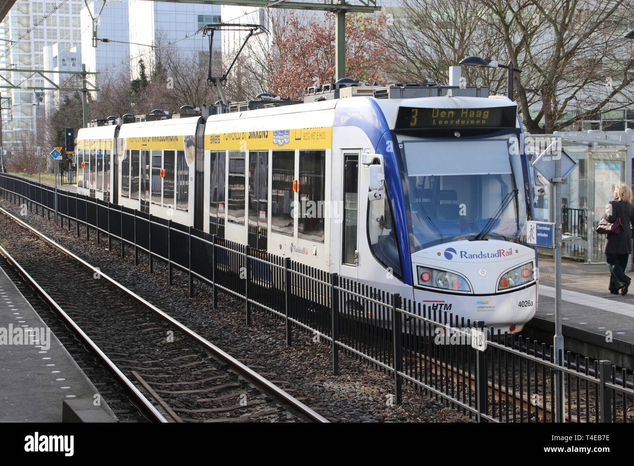 Regio Citads tram vehicle on the rails for Randstadrail in The Hague operated by HTM at station Den Haag Laan van Noi Stock Photo