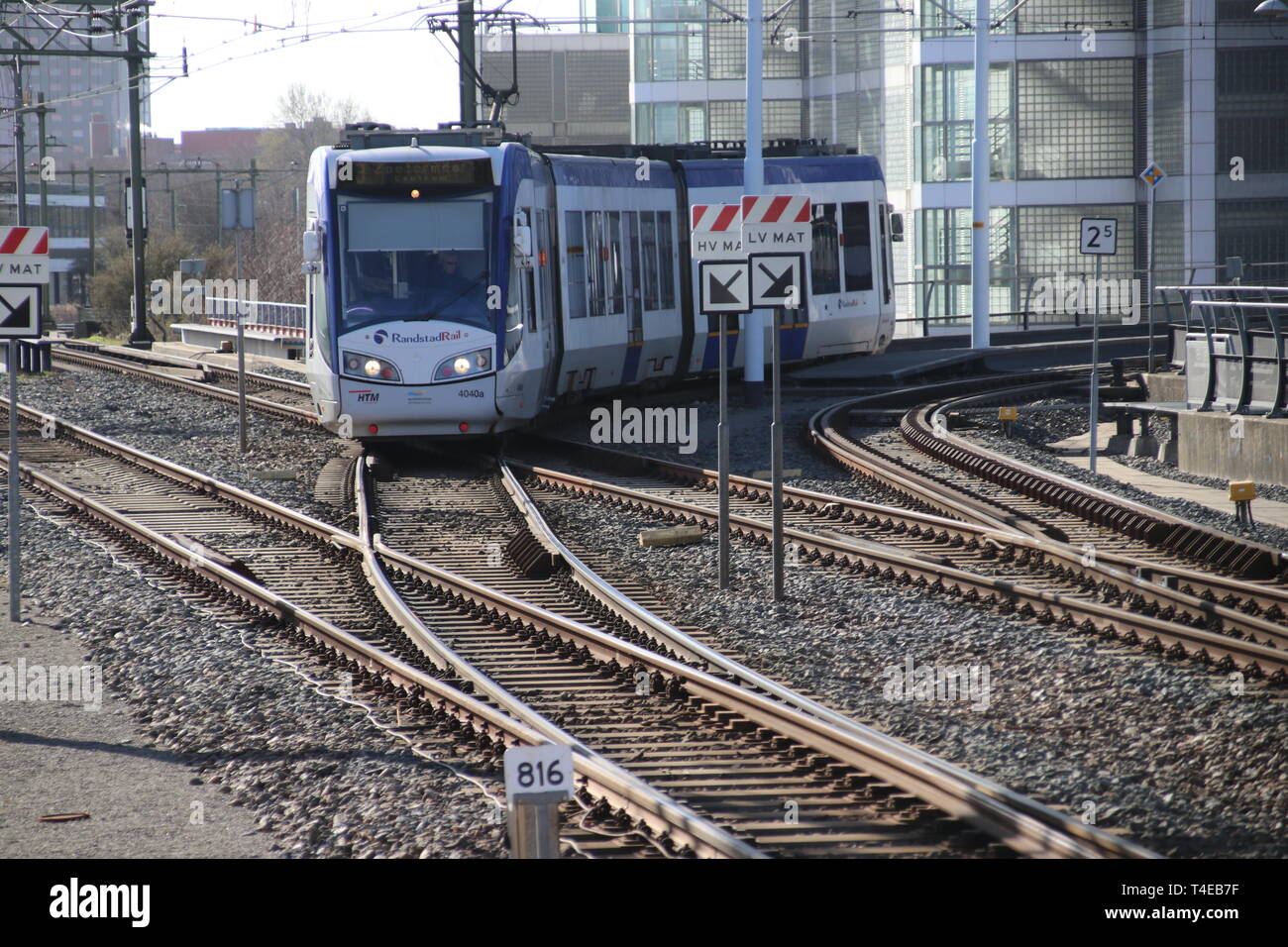 Regio Citads tram vehicle on the rails for Randstadrail in The Hague operated by HTM at station Den Haag Laan van Noi Stock Photo