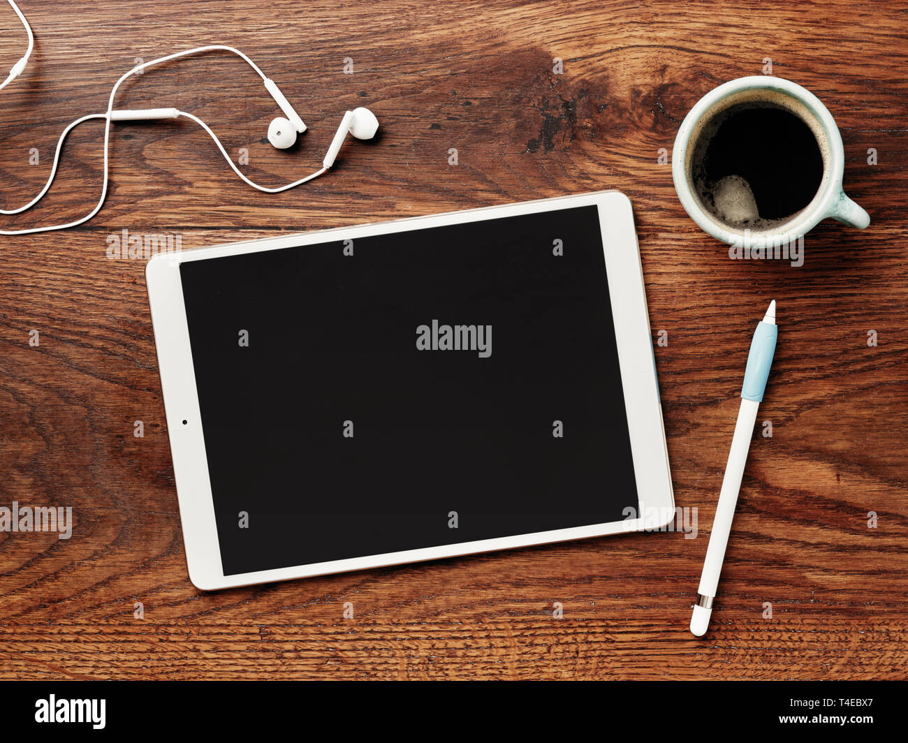 Download Digital Tablet And Pencil On A Wooden Table Calligraphy And Lettering Mockup Flat Lay Stock Photo Alamy