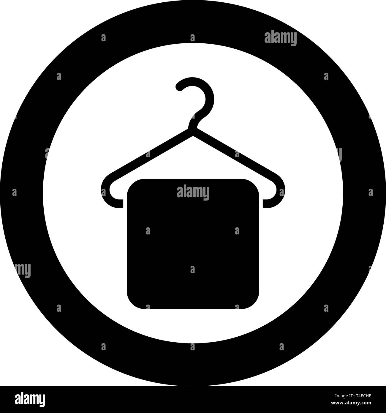 Towel on hanger Hanger towel Clothes hanger with hanging towel icon in circle round black color vector illustration flat style simple image Stock Vector
