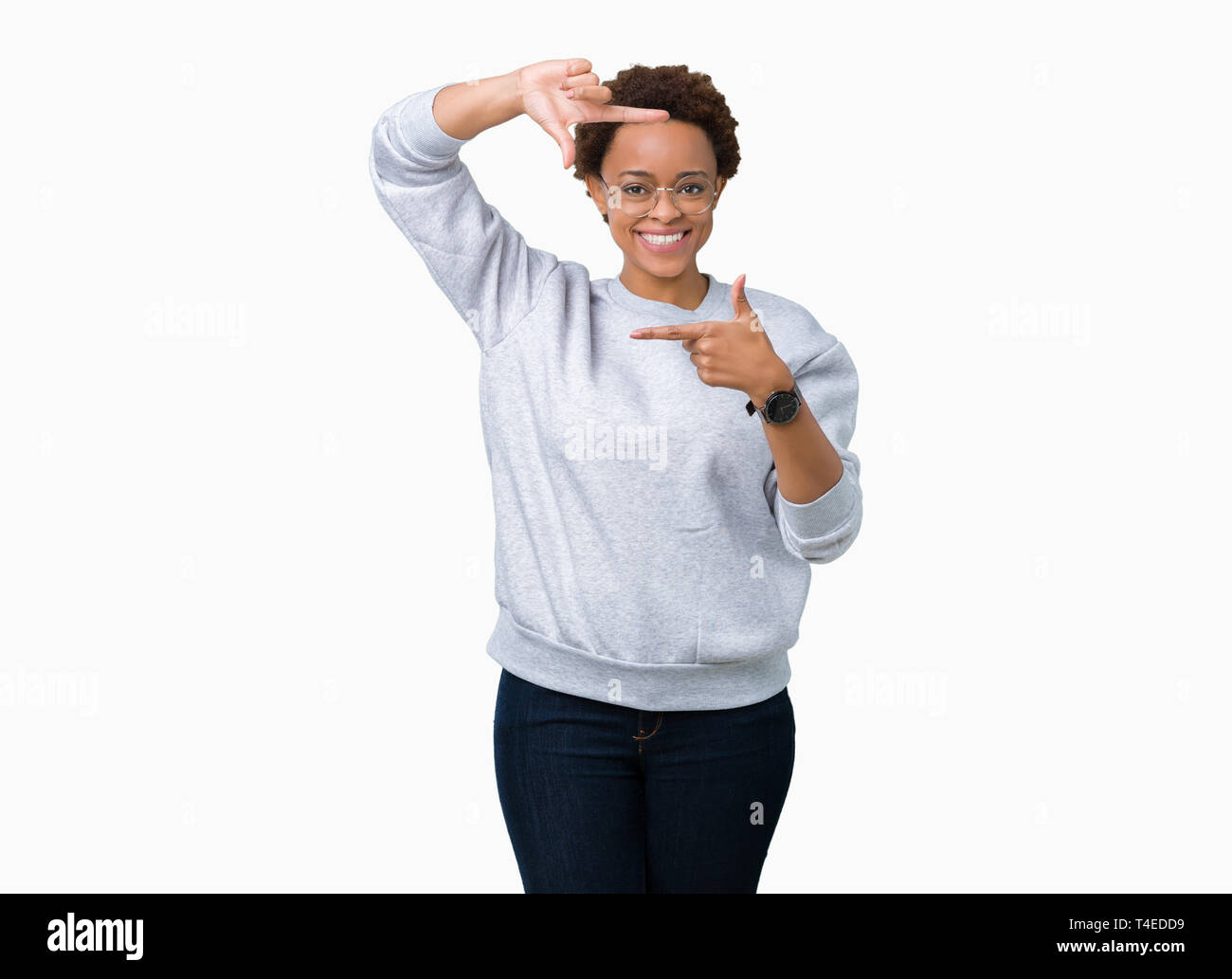 Young beautiful african american woman wearing glasses over isolated ...