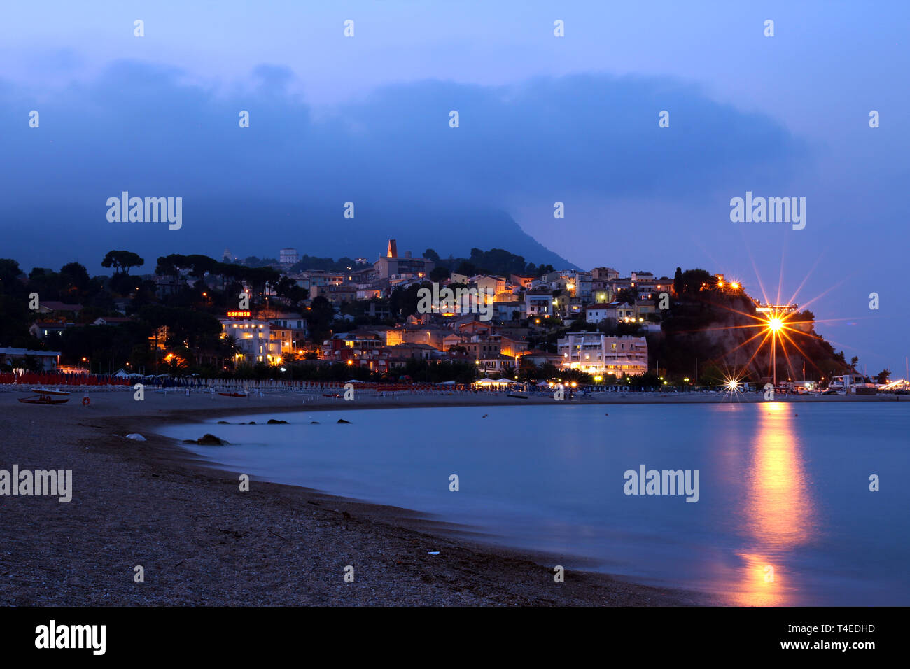 Numana and Sirolo from the beach in the evening Stock Photo