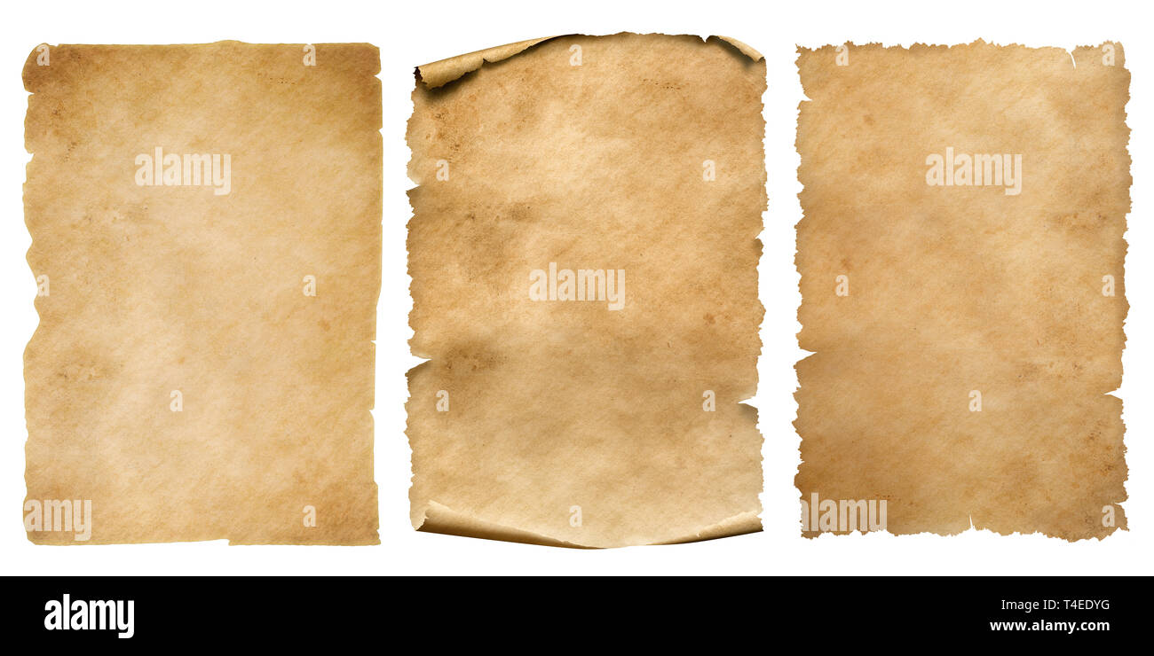 Vintage paper or parchment sheets set isolated on white Stock Photo