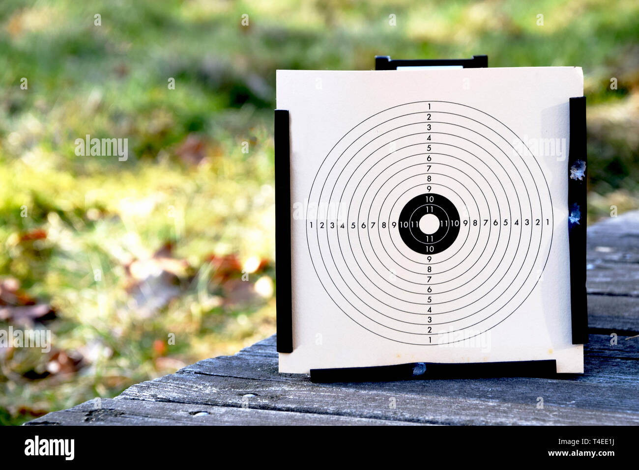 See how close you meet your targets with a bullseye target paper. Photo of a bullseye target paper outdoors Stock Photo