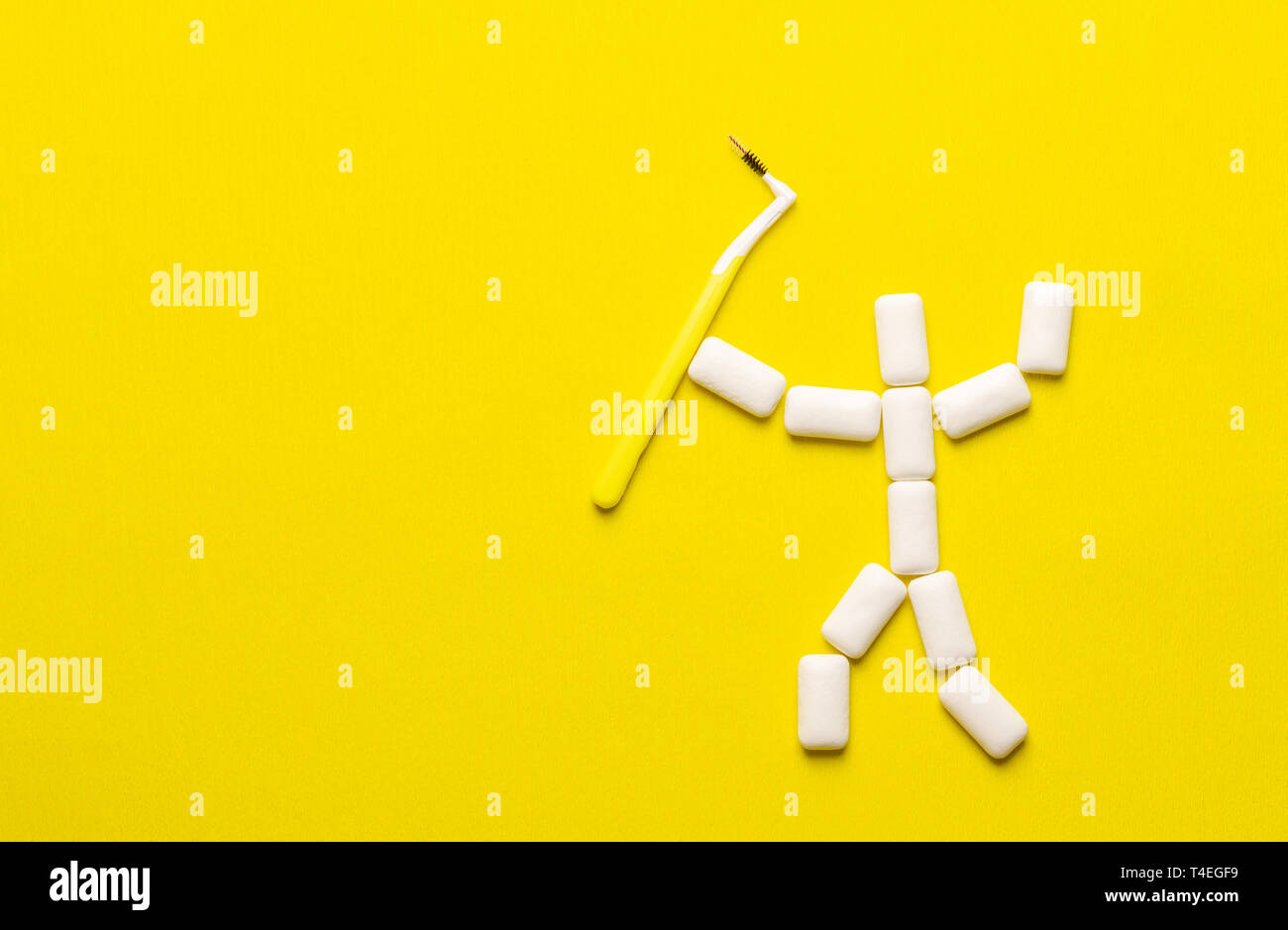 Teeth cleaning concept with copy space. Chewing gums pads in the shape