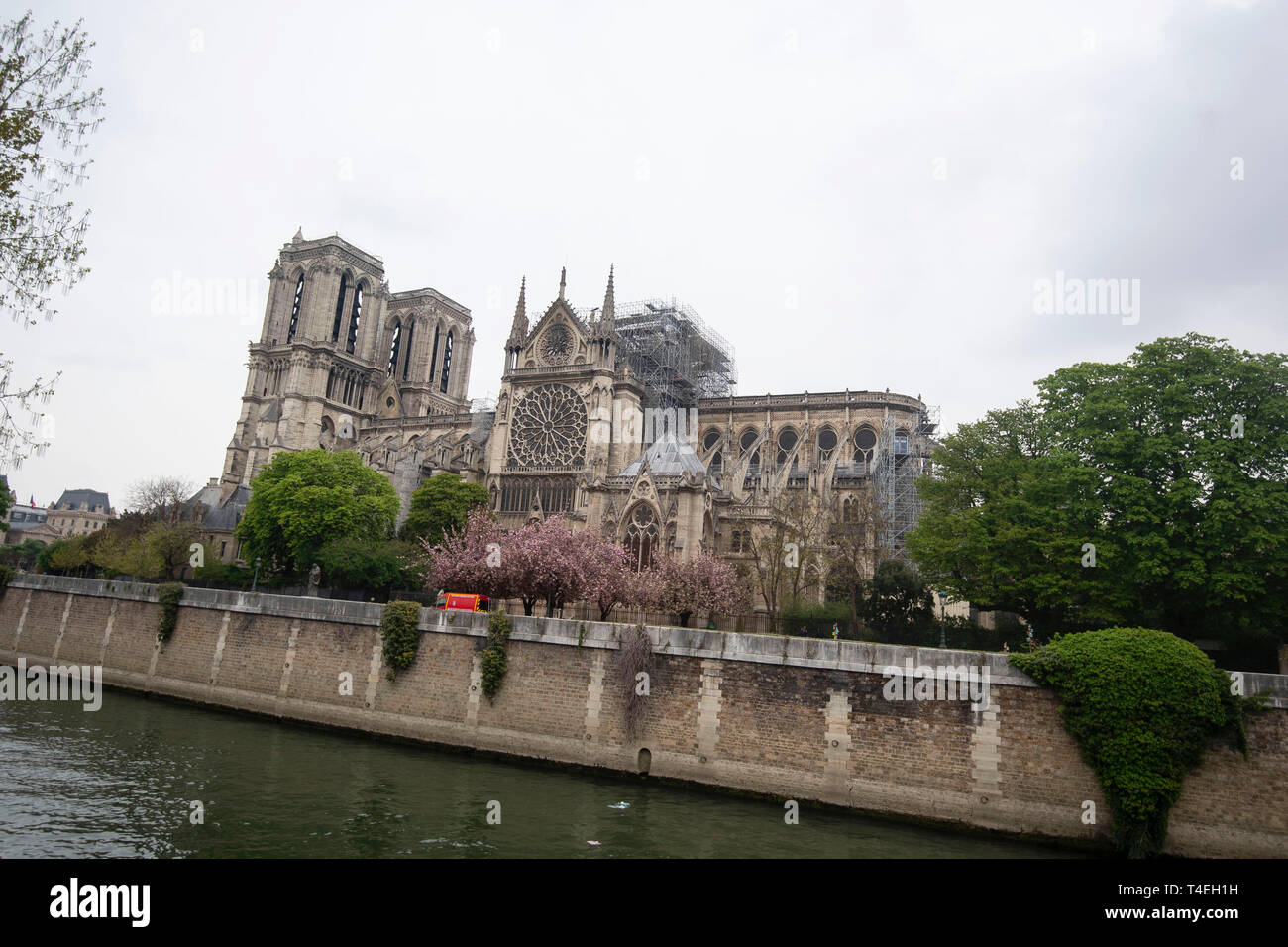 The Notre Dame Cathedral in Paris following a fire which destroyed much of the building on Monday evening. Stock Photo
