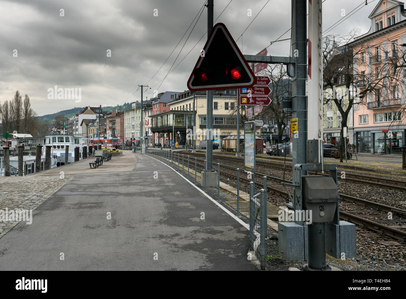 Rorschach, SG / Switzerland 8 April, 2019 commuter train enters the