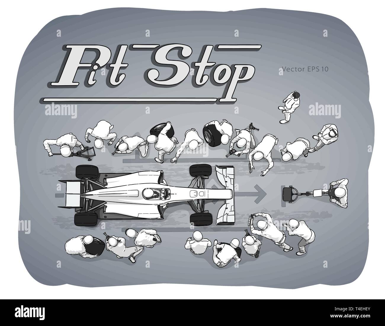 Formula race car in pit stop vector sketch Stock Vector